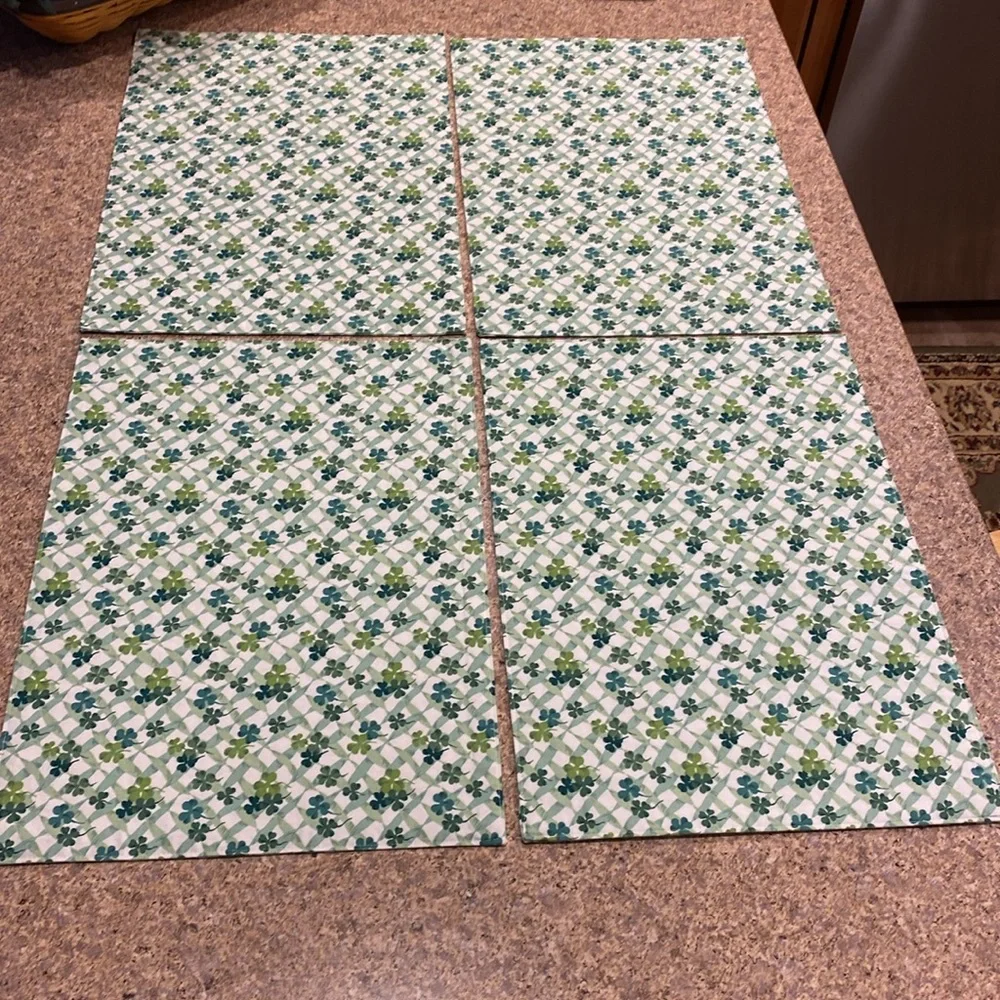 Longaberger 4 Fabric Shamrock Placemats Used Lots of Luck